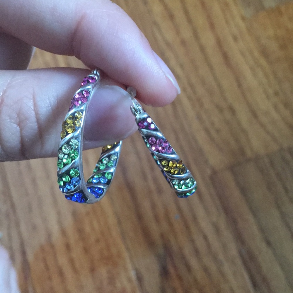 Rainbow Pave Crystal Hoop Earrings